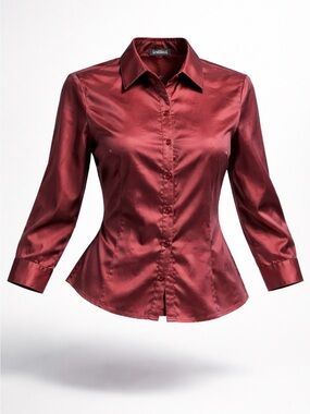 Shimmering Rose-Mauve Satin Button-Front Blouse
